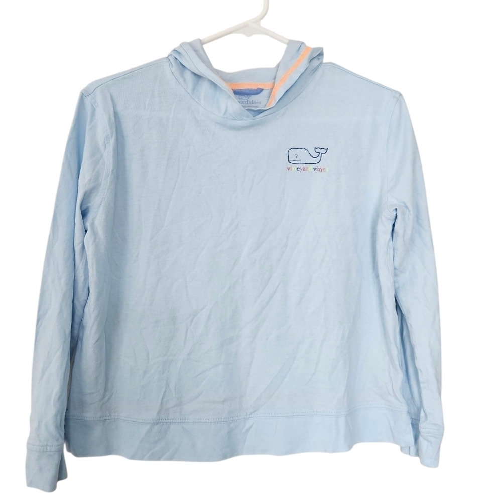 Vineyard Vines Kids Baby Blue Cropped Boxy Hoodie Tee Size L/14